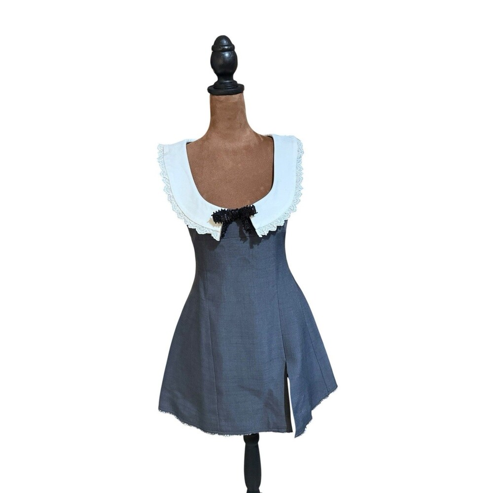 SHUSHU/TONG Bow Detail Sleeveless Dress Grey Black And White Size 8